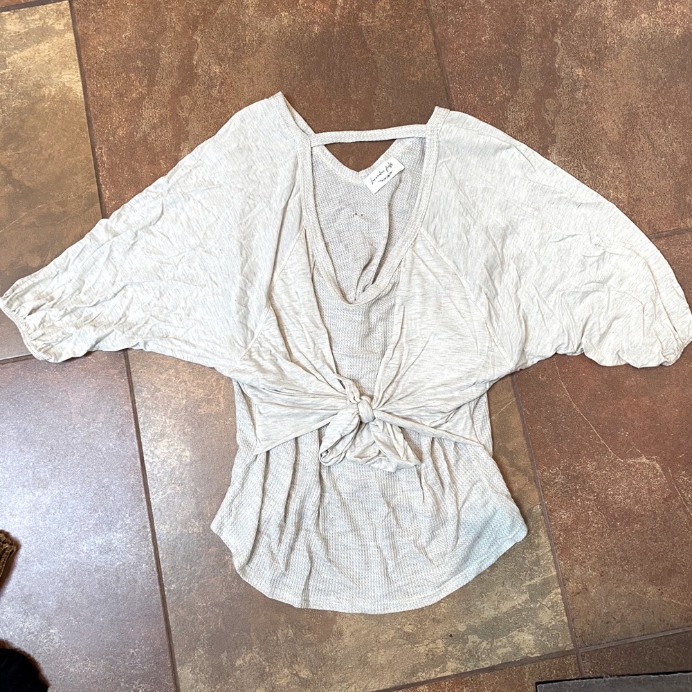 Cream front tied cotton blouse